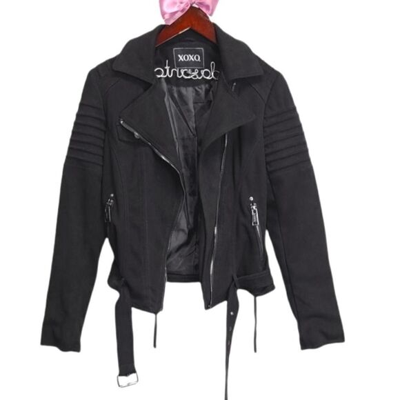 Faux Suede Xoxo Biker Style Zip Up Black Jacket Size Medium - Picture 2 of 7